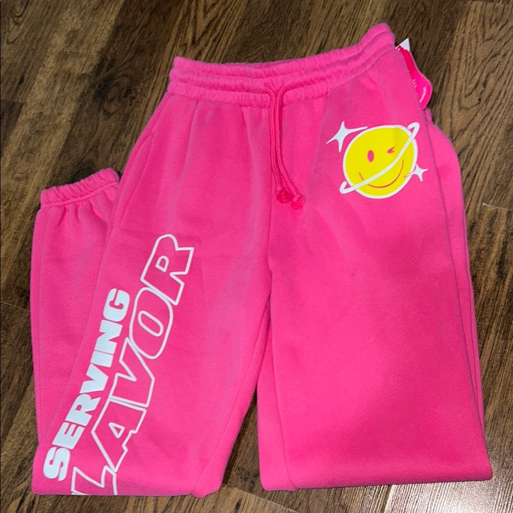 Poppi Pink Sweatpants with Smiley Design